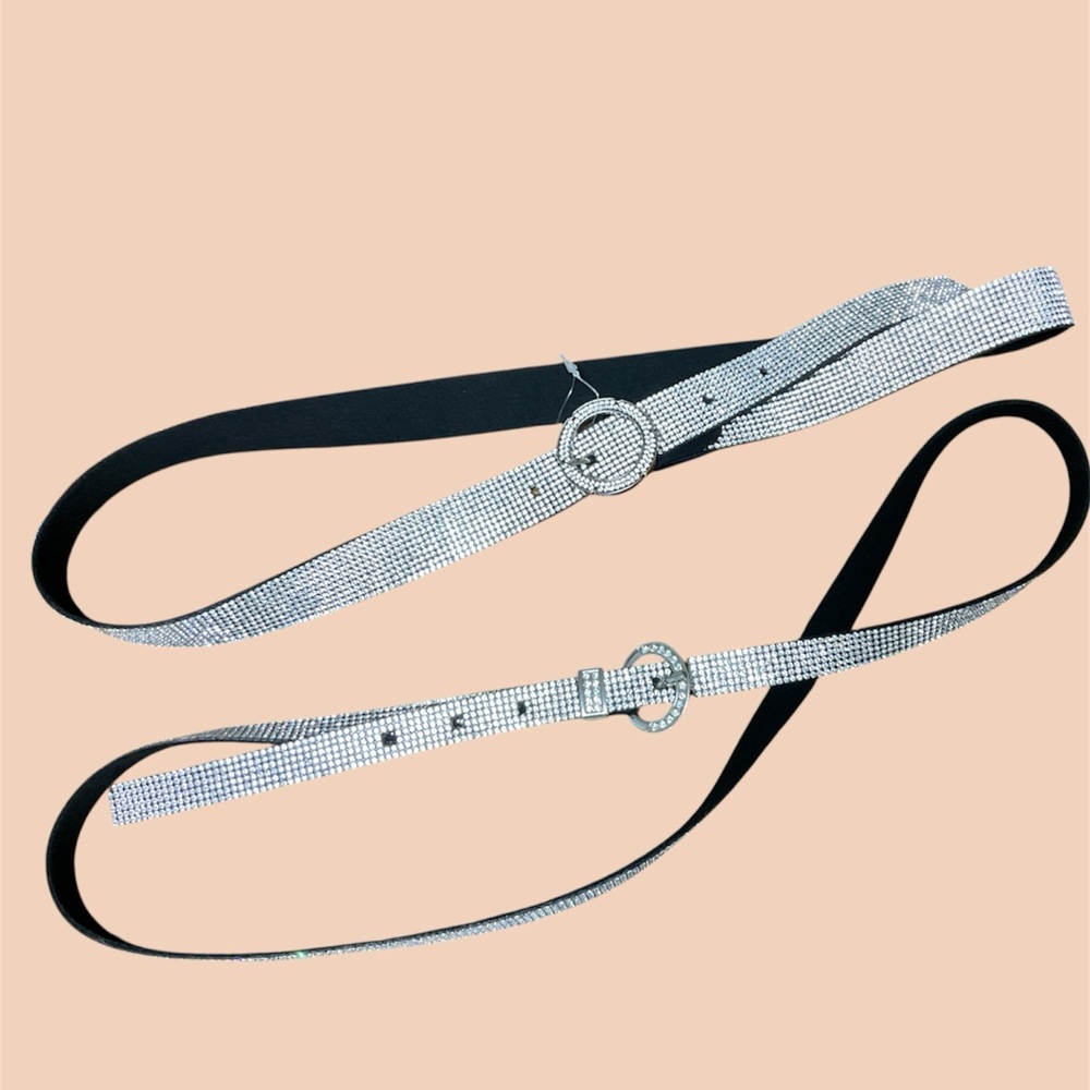 Sparkling Silver Rhinestone Belt  Set Suede back